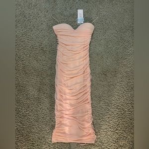 Oh Polly Ruched Midi Dress in Blush